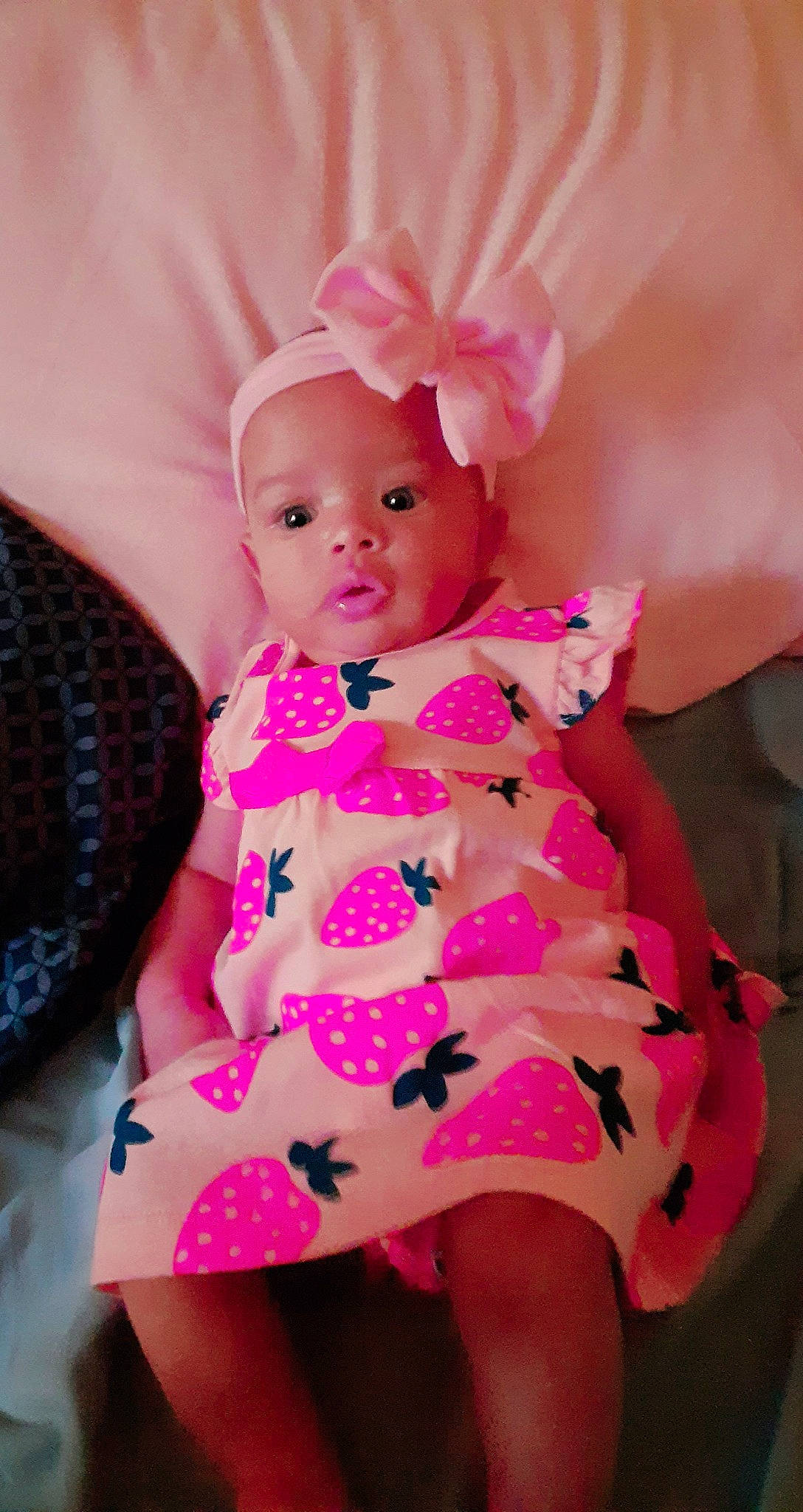 Unique is registered to the contest to win money with this photo: baby, baby_toddler_clothing, cheek, child, doll, dress, person, pink, skin, toddler, toy