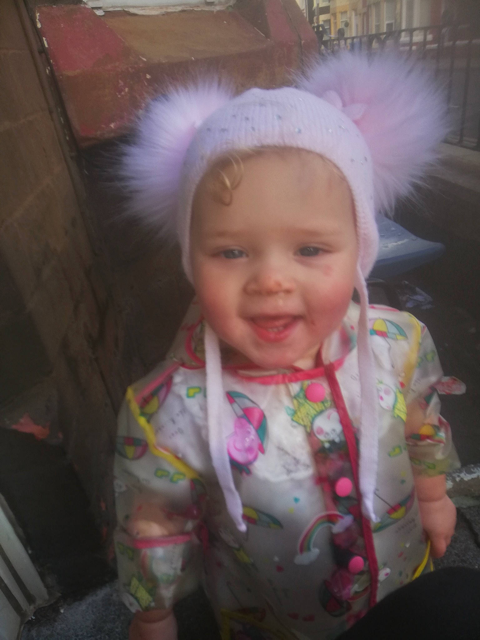 Lola-rose is registered to the contest to win money with this photo: baby, baby_toddler_clothing, cheek, child, event, eye, eyebrow, face, facial_expression, fashion_accessory, fun, happy, head, headgear, headwear, iris, magenta, person, pink, skin