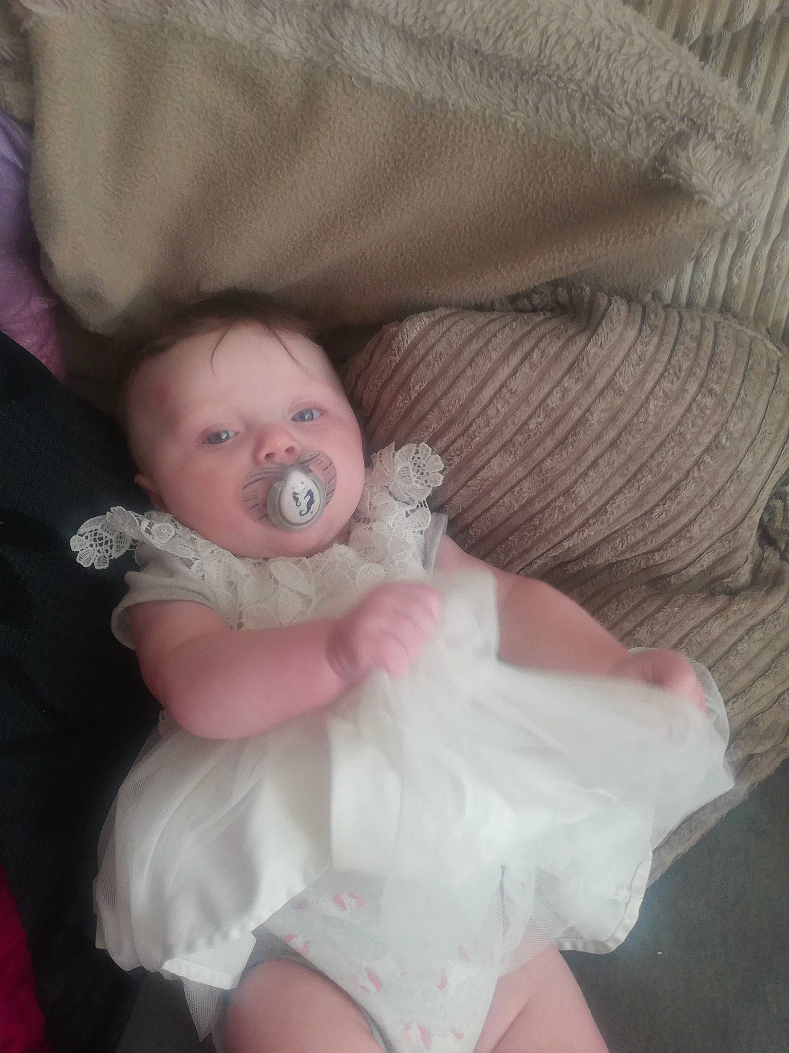 Leia-jane joined the competition — help win amazing prizes! baby, baby_products, baby_toddler_clothing, cheek, child, comfort, day_dress, embellishment, fashion_accessory, finger, head, iris, linens, person, pink, sitting, skin, sleeve, textile, thumb