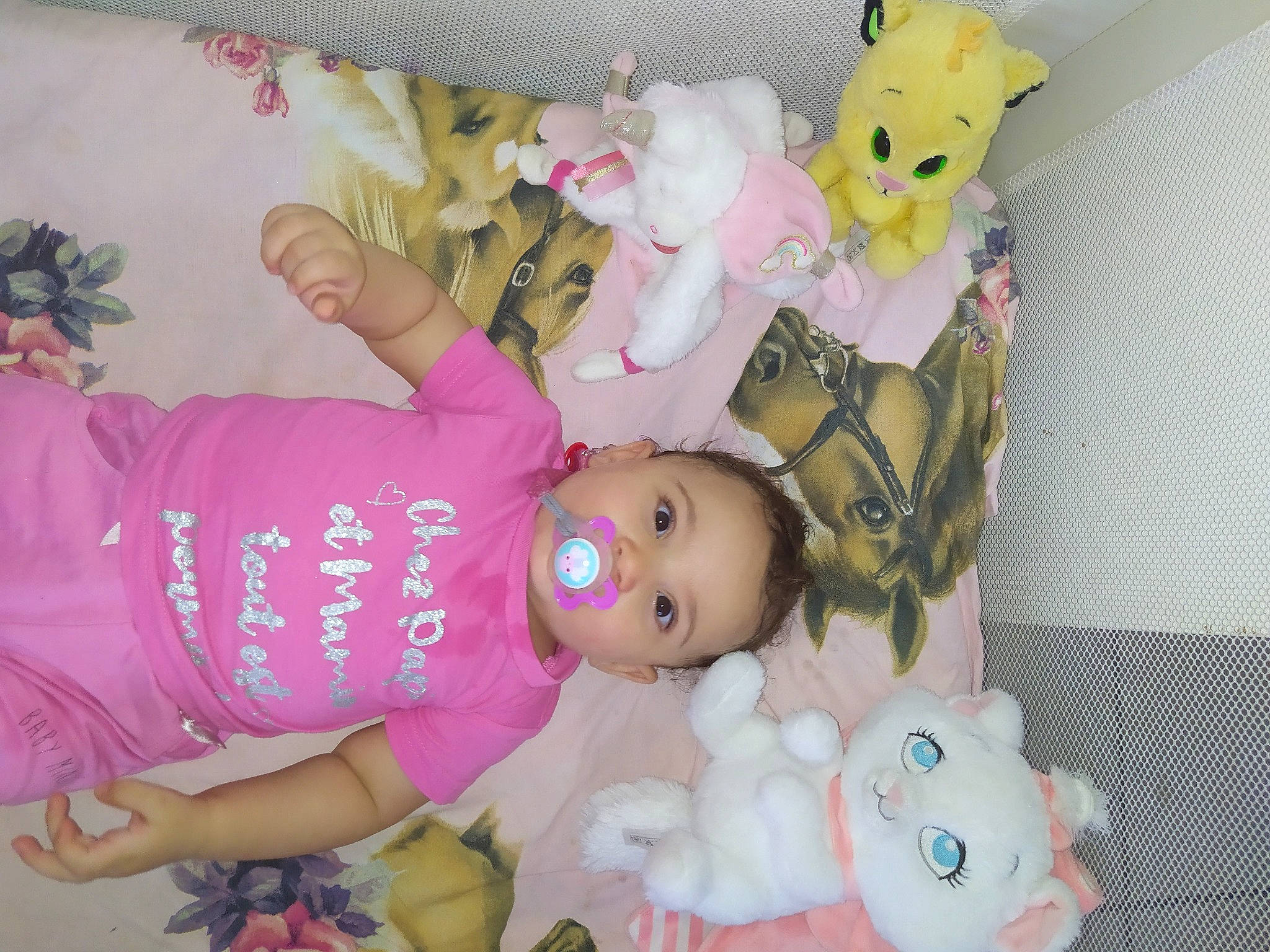 Maria participe au concours pour gagner de l'argent avec cette photo : child, doll, fawn, person, pink, plush, room, stuffed_toy, textile, toddler, toy