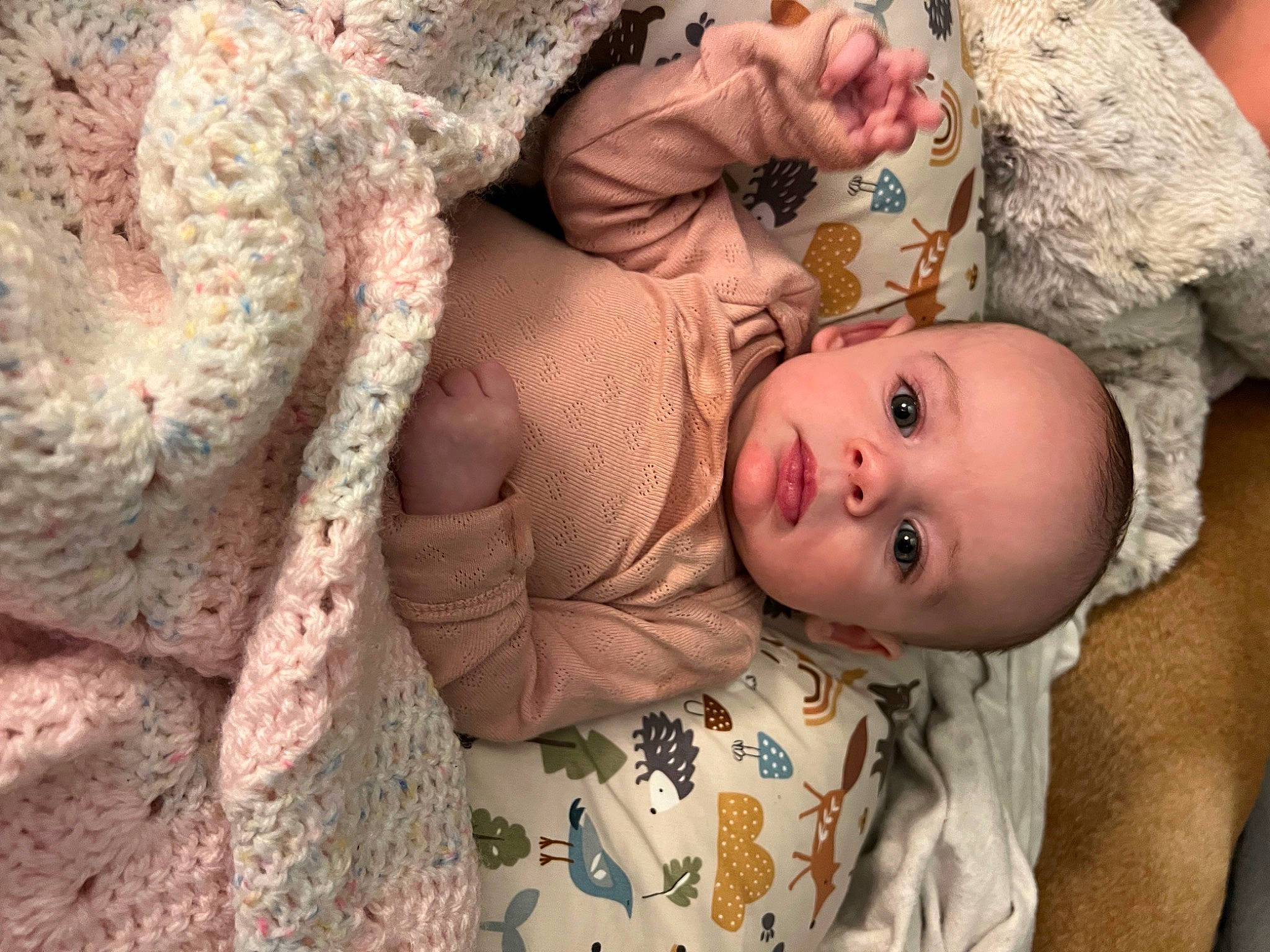 Emelia joined the competition — help win amazing prizes! abdomen, baby, baby_toddler_clothing, cheek, chest, child, comfort, eye, hat, headgear, lip, military_camouflage, mouth, nose, pattern, person, skin, textile, toddler, toy