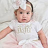 Callia is registered to the contest to win money with this photo: baby, child, easter, headband, bow, pink_tutu, white_clothing, cute, portrait, infant, smiling, sitting, face, young_child, holiday, celebration, soft_texture, blanket, earrings, indoors