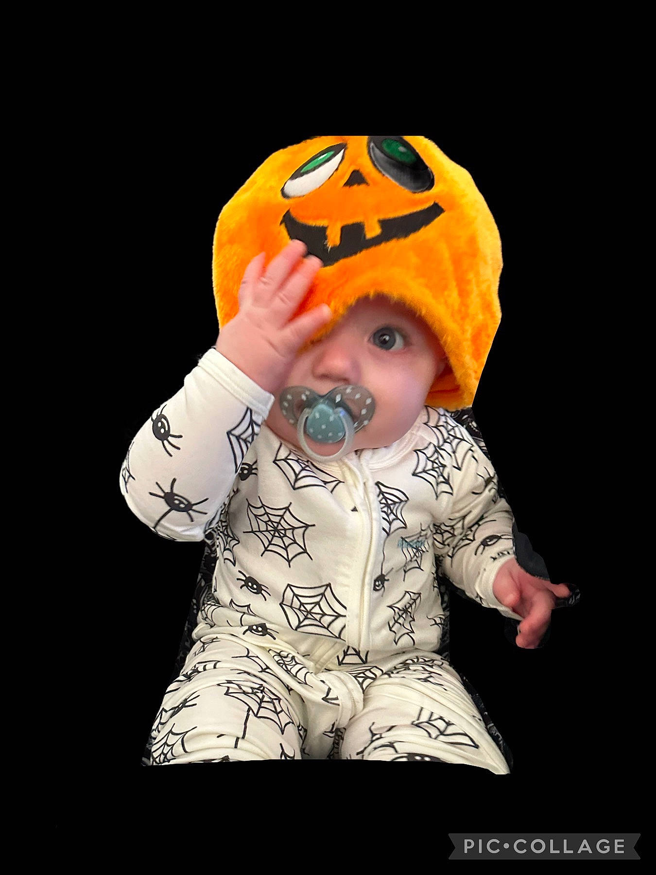 Charlie is registered to the contest to win money with this photo: art, baby_toddler_clothing, calabaza, cap, child, cucurbita, fashion_accessory, flash_photography, font, gesture, gourd, happy, headwear, pattern, person, personal_protective_equipment, pumpkin, sleeve, squash, toddler