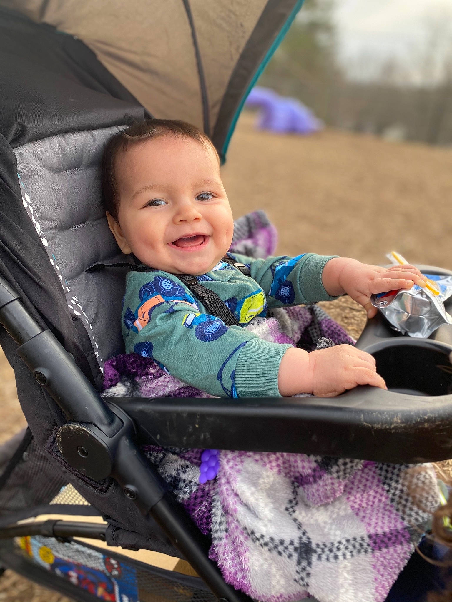Marcelino is registered to the contest to win money with this photo: baby, baby_carriage, baby_products, child, comfort, fun, grass, hand, happy, joy, leisure, person, product, purple, recreation, sitting, skin, smile, tire, toddler