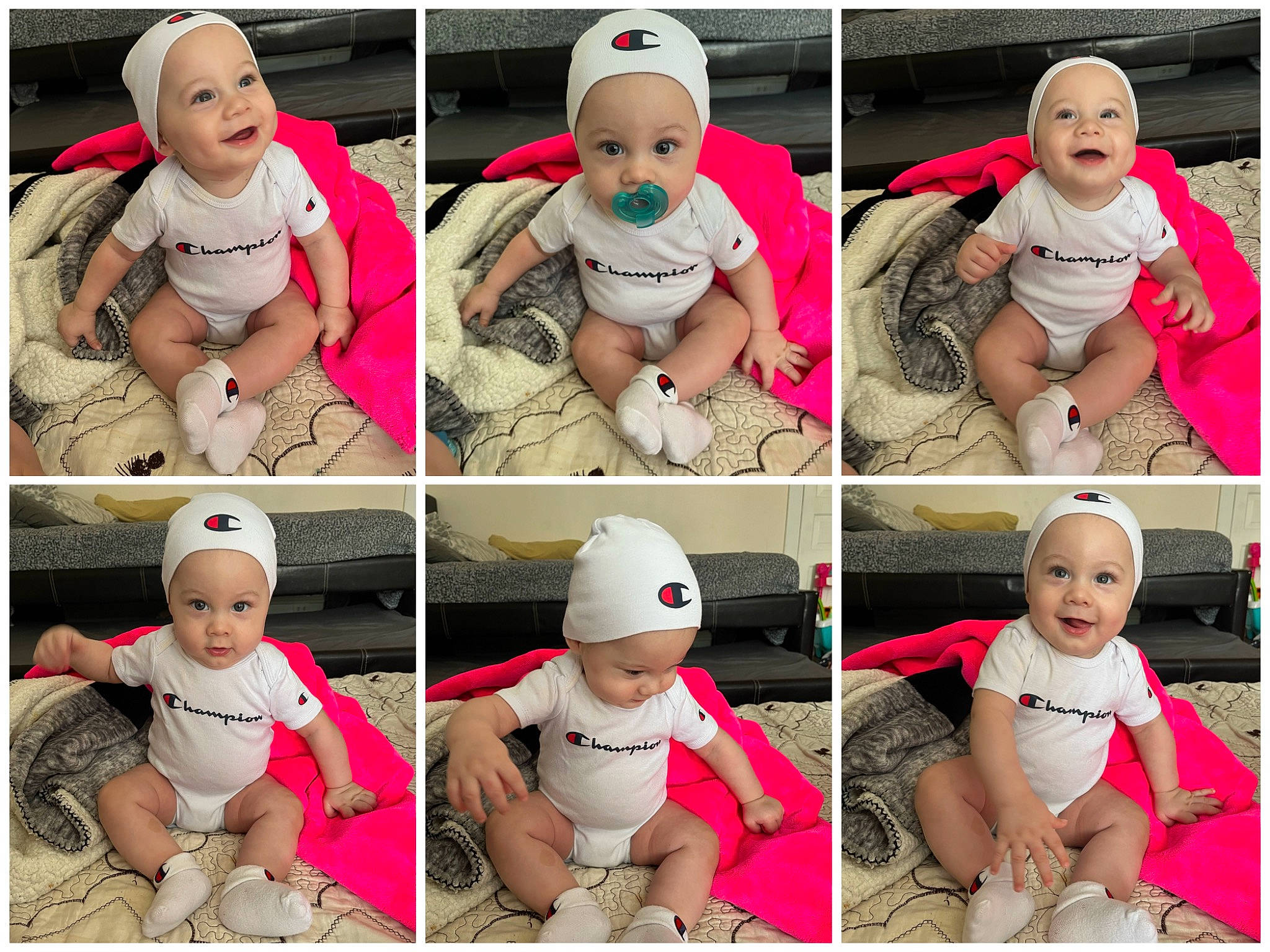 Jaizayden joined the competition — help win amazing prizes! arm, baby_toddler_clothing, clothing, face, facial_expression, green, happy, headgear, headwear, human, joy, mammal, outerwear, person, photograph, pink, product, skin, sleeve, toddler