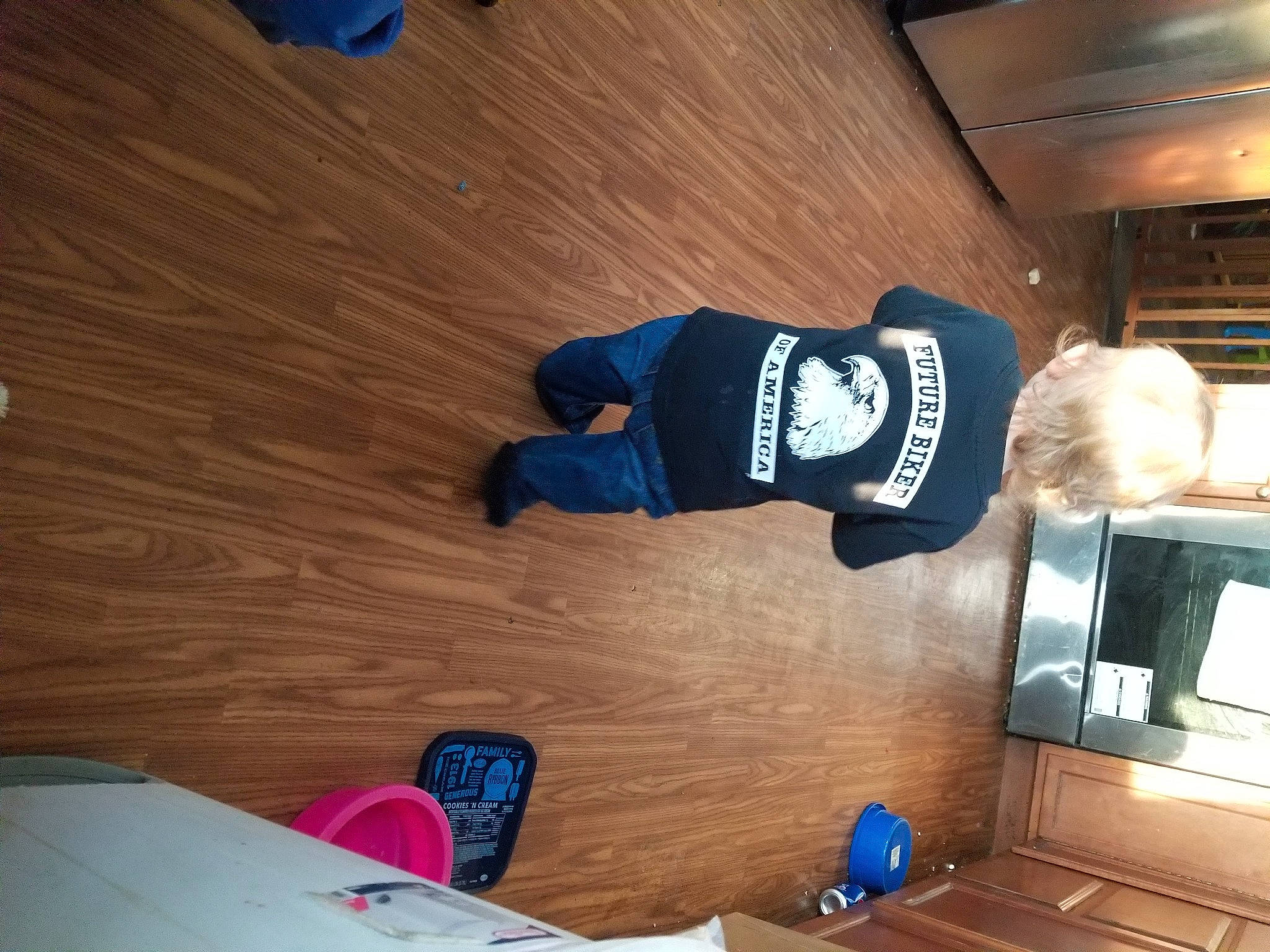 Bentley joined the competition — help win amazing prizes! blue, comfort, elbow, electric_blue, floor, flooring, fun, hardwood, jersey, knee, recreation, room, sports_equipment, sports_uniform, sportswear, toddler, varnish, wood, wood_flooring, wood_stain