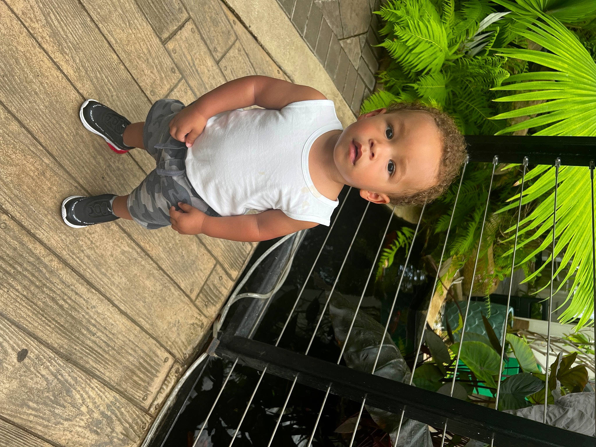 Kory is registered to the contest to win money with this photo: arecales, baby, baby_toddler_clothing, child, fun, grass, happy, human_leg, leisure, mammal, outdoor_shoe, people_in_nature, person, plant, sandal, terrestrial_plant, toddler, tree, vertebrate, walking_shoe