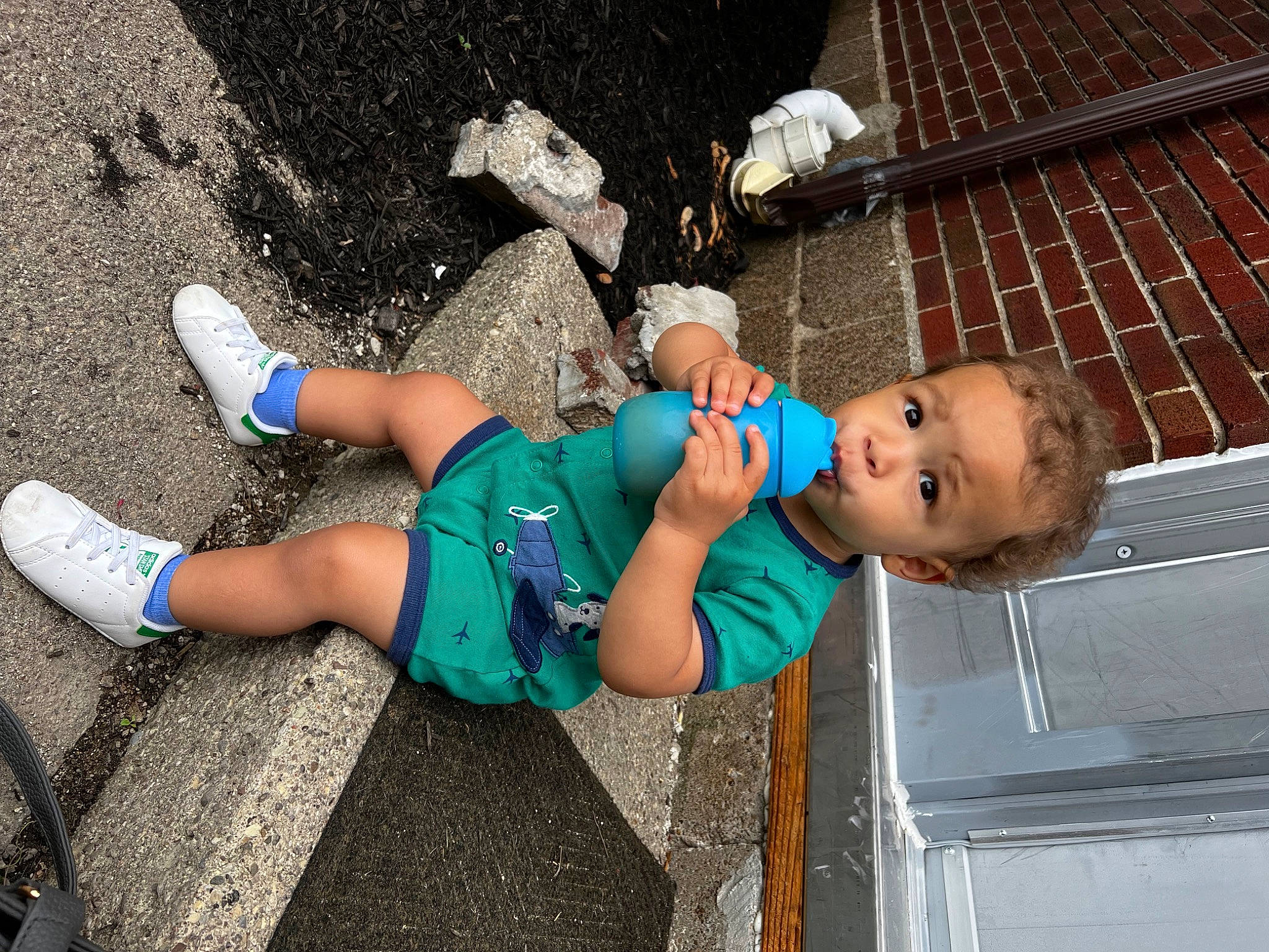 Kory joined the competition — help win amazing prizes! baby, baby_toddler_clothing, child, electric_blue, foot, fun, grass, human_leg, knee, leisure, person, play, recreation, shorts, sitting, sneakers, sock, thigh, toddler, walking_shoe