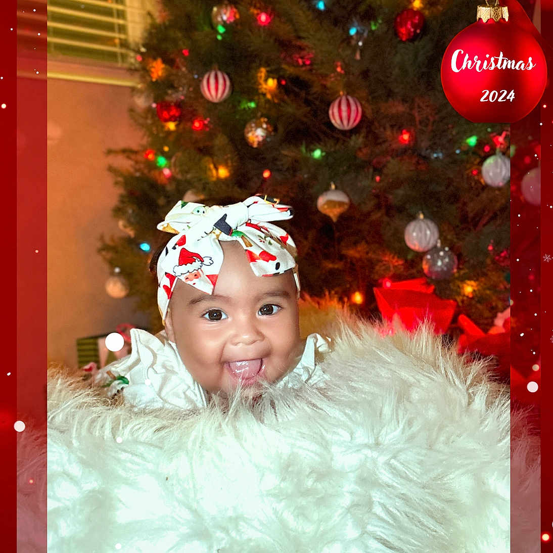 Liliana is registered to the contest to win money with this photo: accessories, baby, bonnet, cap, clothing, coat, costume, face, fir, happy, hat, head, laughing, lighting, person, photography, plant, portrait, smile, tree