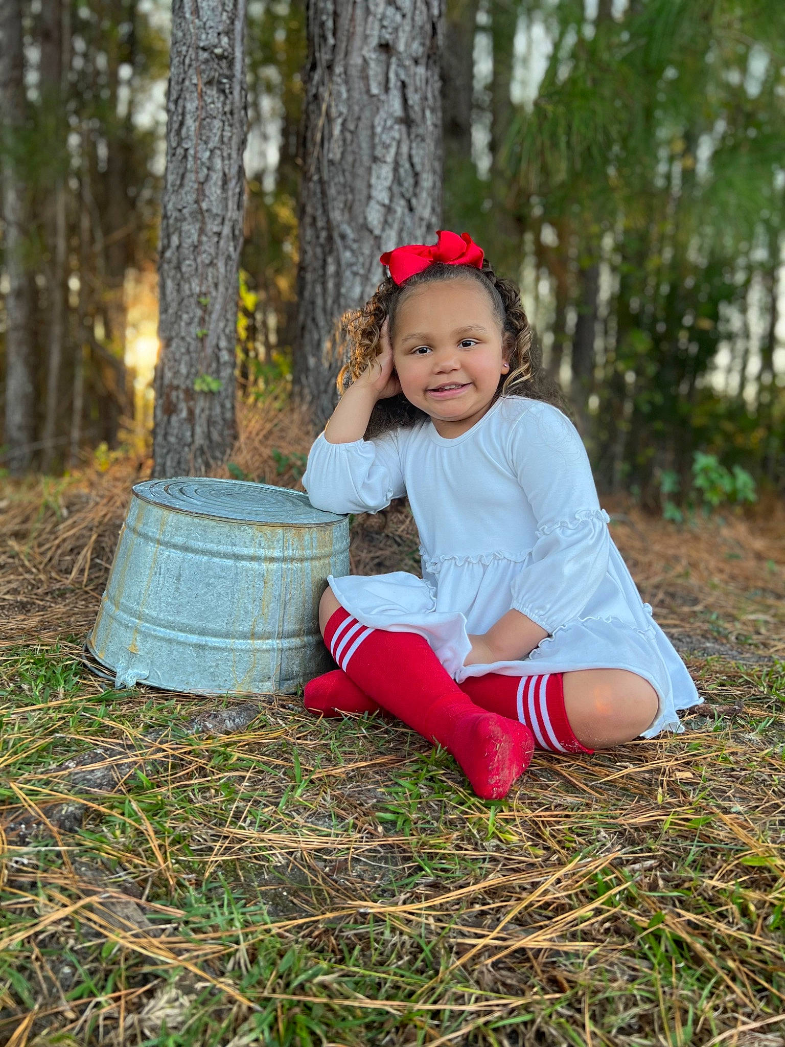 Novaleigh joined the competition — help win amazing prizes! baby_toddler_clothing, blond, branch, child, flash_photography, forest, fun, grass, happy, joy, knee, leaf, leisure, people_in_nature, person, plant, sitting, smile, toddler, tree