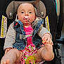 Aero joined the competition — help win amazing prizes! baby, pacifier, car_seat, denim_jacket, pink_clothing, watermelon_print, infant, child, cute, foot, hand, seatbelt, indoor, adorable, person, clothing, child_seat, safety, toy, expression