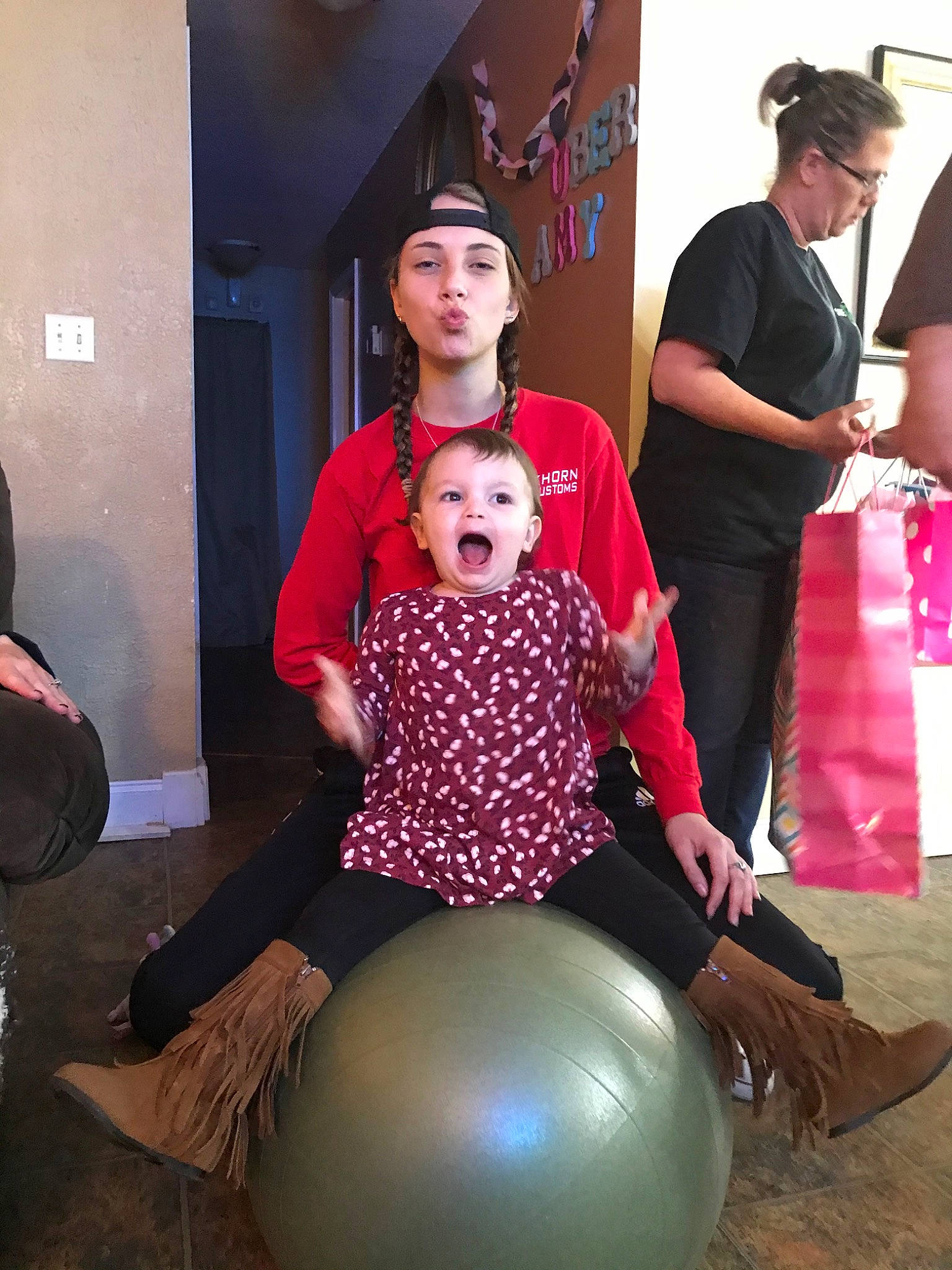 Ruby Mae joined the competition — help win amazing prizes! ball, headwear, person, surprise, swiss_ball