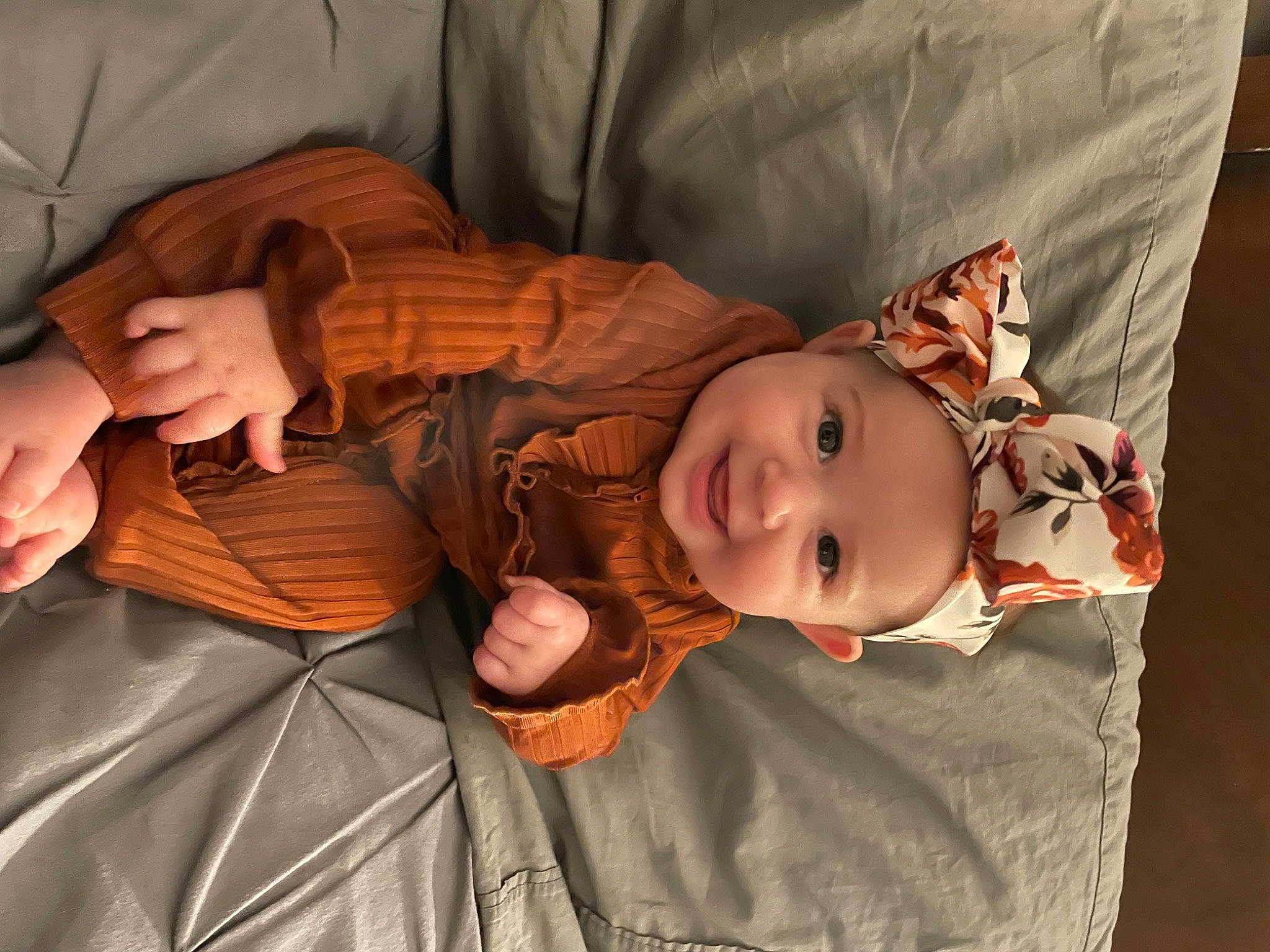 Rhylee joined the competition — help win amazing prizes! baby, baby_toddler_clothing, cheek, child, comfort, eye, hand, head, headwear, iris, joy, mammal, mouth, nose, orange, person, skin, smile, textile, toddler