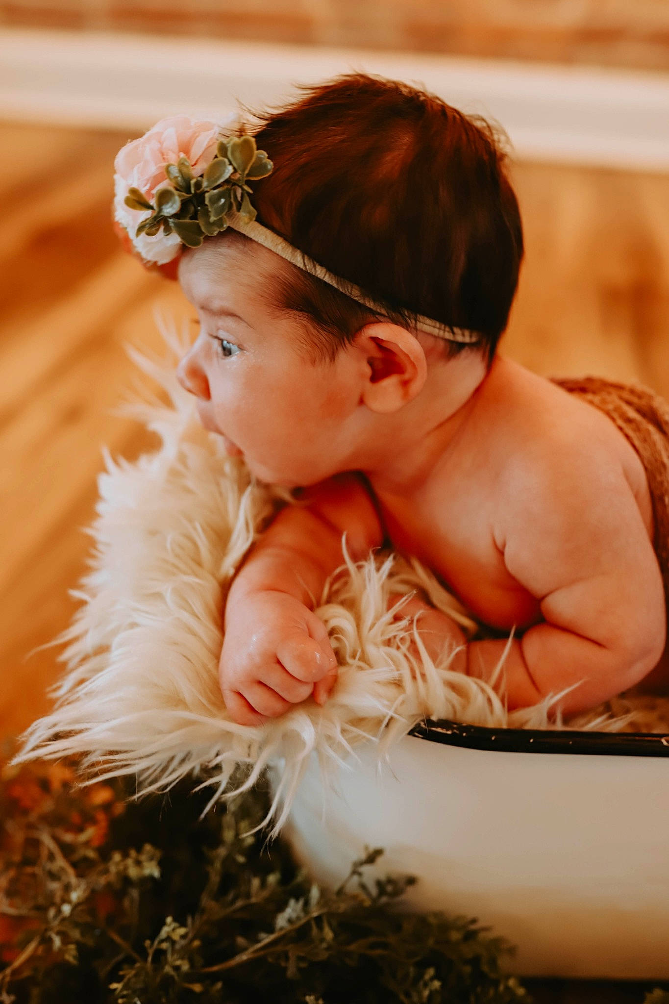 Rhylee joined the competition — help win amazing prizes! baby, bathing, bridal_accessory, bridal_clothing, brown_hair, chair, child, dress, event, fashion_accessory, feather, flash_photography, hairstyle, happy, headband, headpiece, jewellery, person, petal, tiara