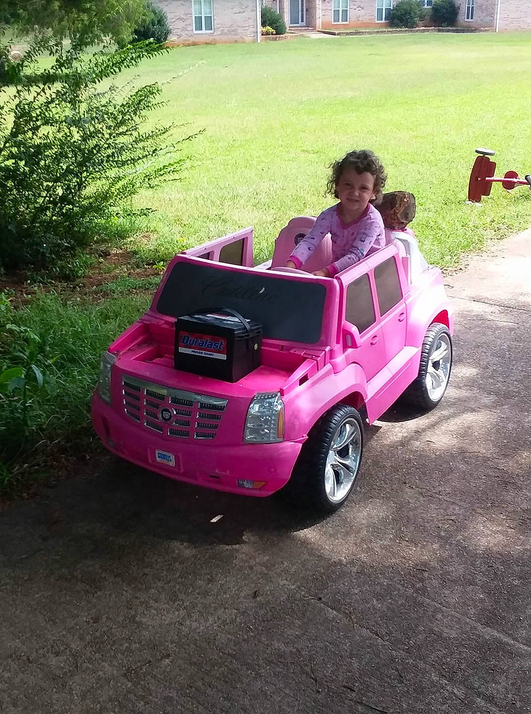 Bethany joined the competition — help win amazing prizes! car, city_car, grass, land_vehicle, person, pink, subcompact_car, vehicle