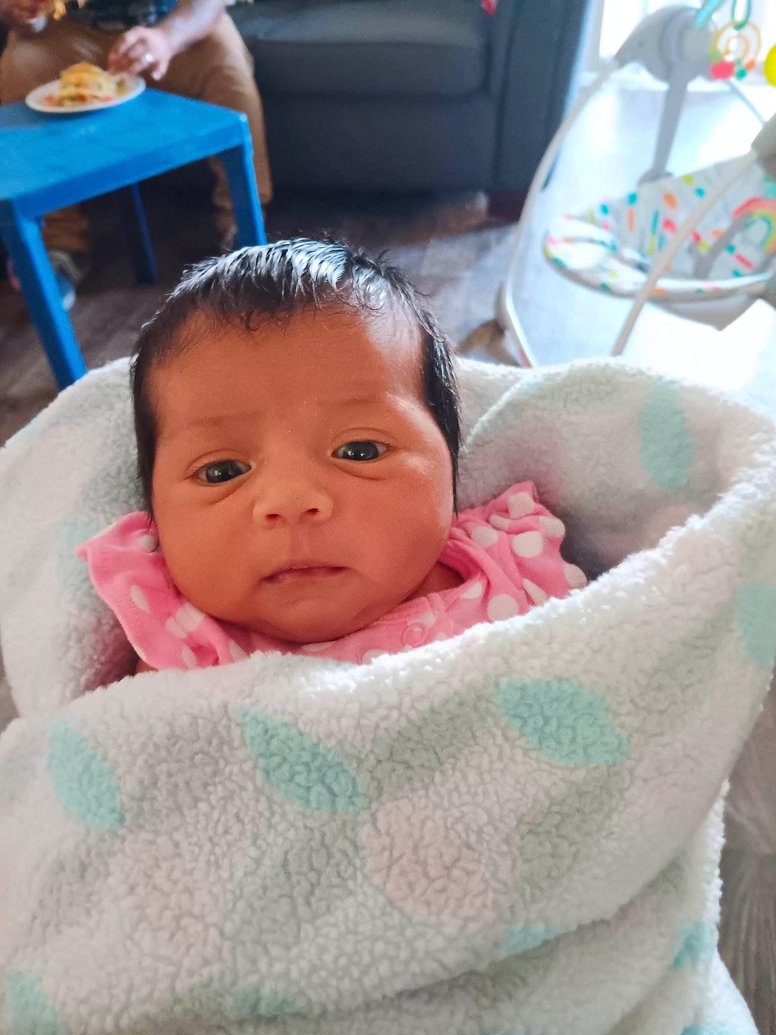 Briella is registered to the contest to win money with this photo: baby, baby_products, baby_safety, baby_toddler_clothing, chair, cheek, child, chin, comfort, eyebrow, eyelash, happy, iris, linens, lip, mouth, nose, person, sitting, skin