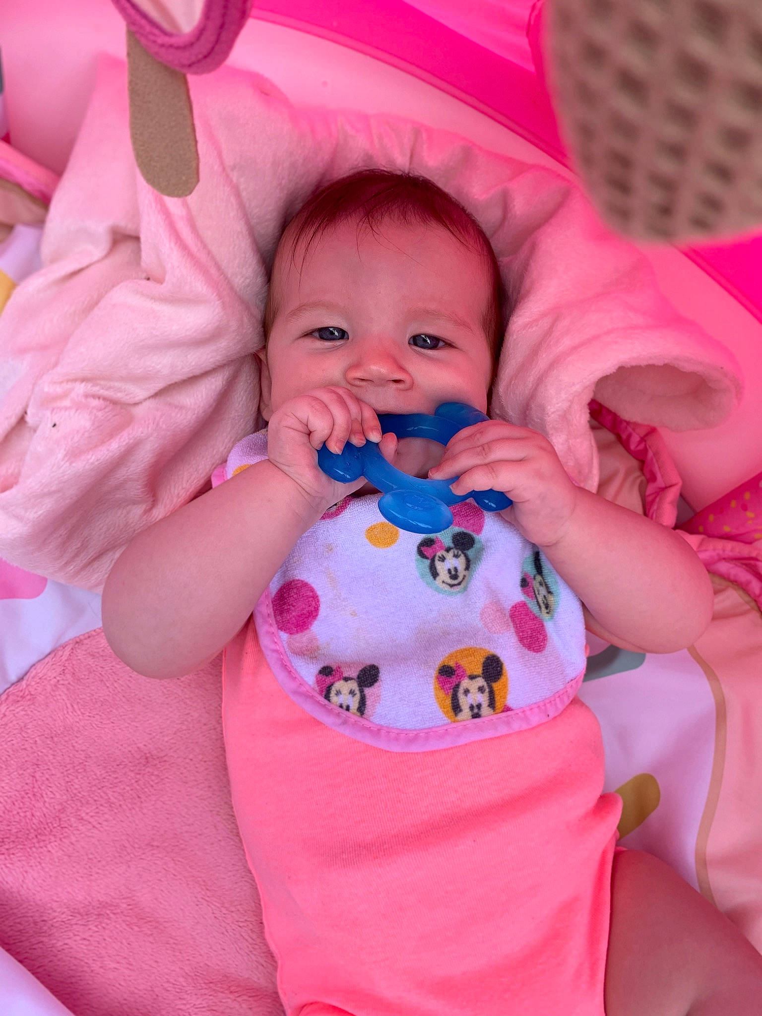 Brylee is registered to the contest to win money with this photo: baby, baby_toddler_clothing, cheek, child, comfort, facial_expression, finger, fun, happy, lip, magenta, mammal, mouth, nose, person, pink, purple, skin, sleeve, smile