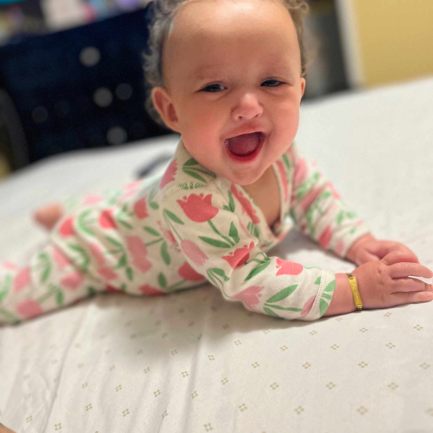 Genesis joined the competition — help win amazing prizes! baby, babylaughing, bed, bedroom, bodypart, clothing, crying, dress, face, finger, furniture, hand, happy, head, indoors, laughing, person, photography, portrait, room