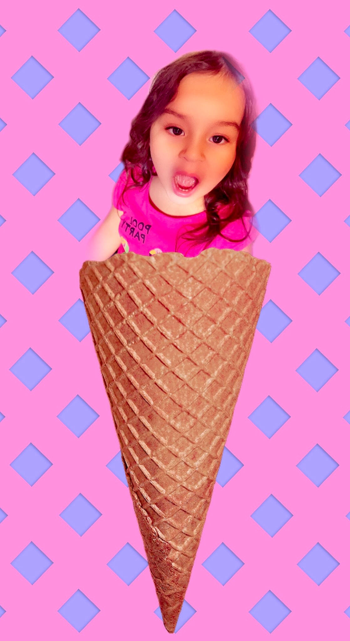 Emely is registered to the contest to win money with this photo: baked_goods, beauty, child, cuisine, dairy, dessert, electric_blue, flooring, frozen_dessert, ice_cream_cone, ingredient, magenta, pattern, person, pink, sweetness, textile, thigh, toddler, waist