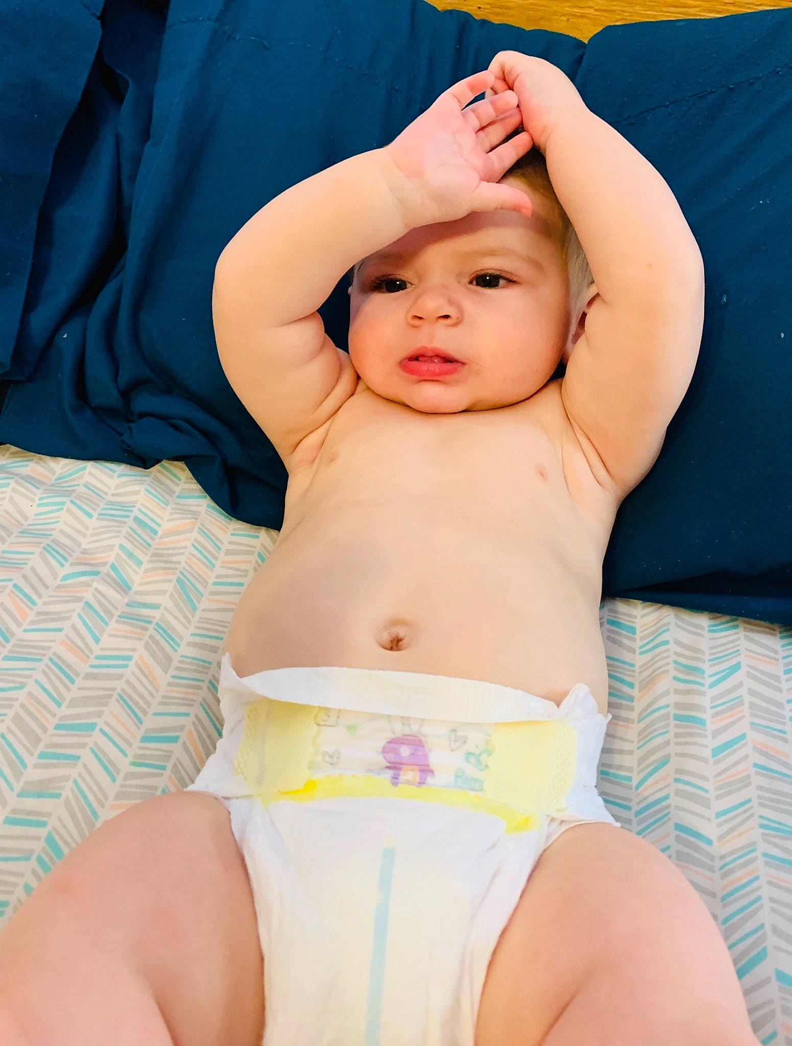 Morgan joined the competition — help win amazing prizes! arm, azure, baby, blue, cheek, eye, face, finger, hand, head, headwear, human_body, joint, leg, mouth, muscle, neck, person, skin, stomach