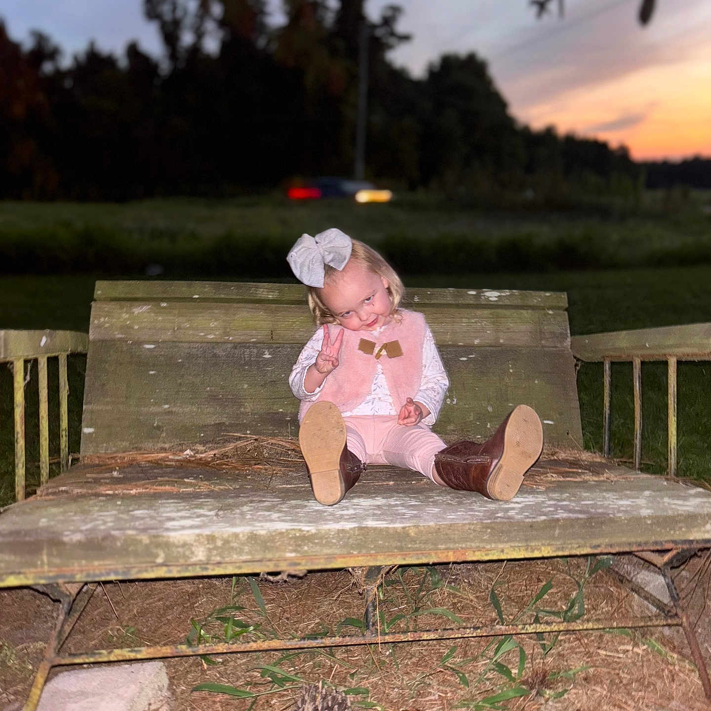 Athena joined the competition — help win amazing prizes! bench, child, clothing, face, female, footwear, furniture, girl, grass, hat, head, outdoors, person, photography, plant, portrait, shoe, sitting, tree, wood