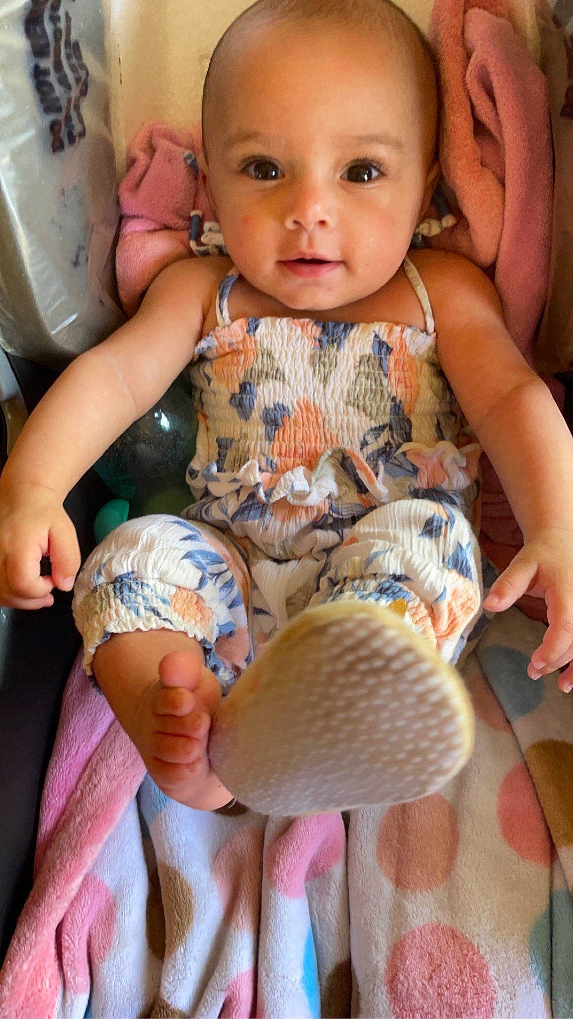 Armoni is registered to the contest to win money with this photo: abdomen, baby, baby_toddler_clothing, cheek, eye, face, finger, hairstyle, hat, head, iris, joint, leg, organ, people, person, skin, sun_hat, textile, thigh