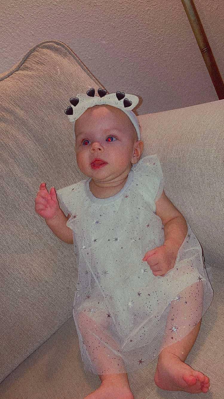 Rosalynn joined the competition — help win amazing prizes! baby, baby_toddler_clothing, cheek, chin, dress, embellishment, eye, eyelash, face, headband, headpiece, iris, jewellery, lip, pattern, person, pink, skin, sleeve, textile