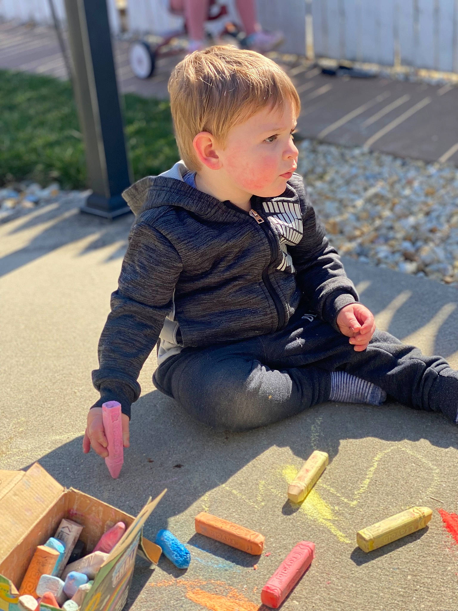 Maverick joined the competition — help win amazing prizes! baby, box, child, city, flooring, fun, grass, leisure, musical_instrument, person, photograph, play, recreation, sitting, snapshot, soil, toddler, toy, wood, wood_stain
