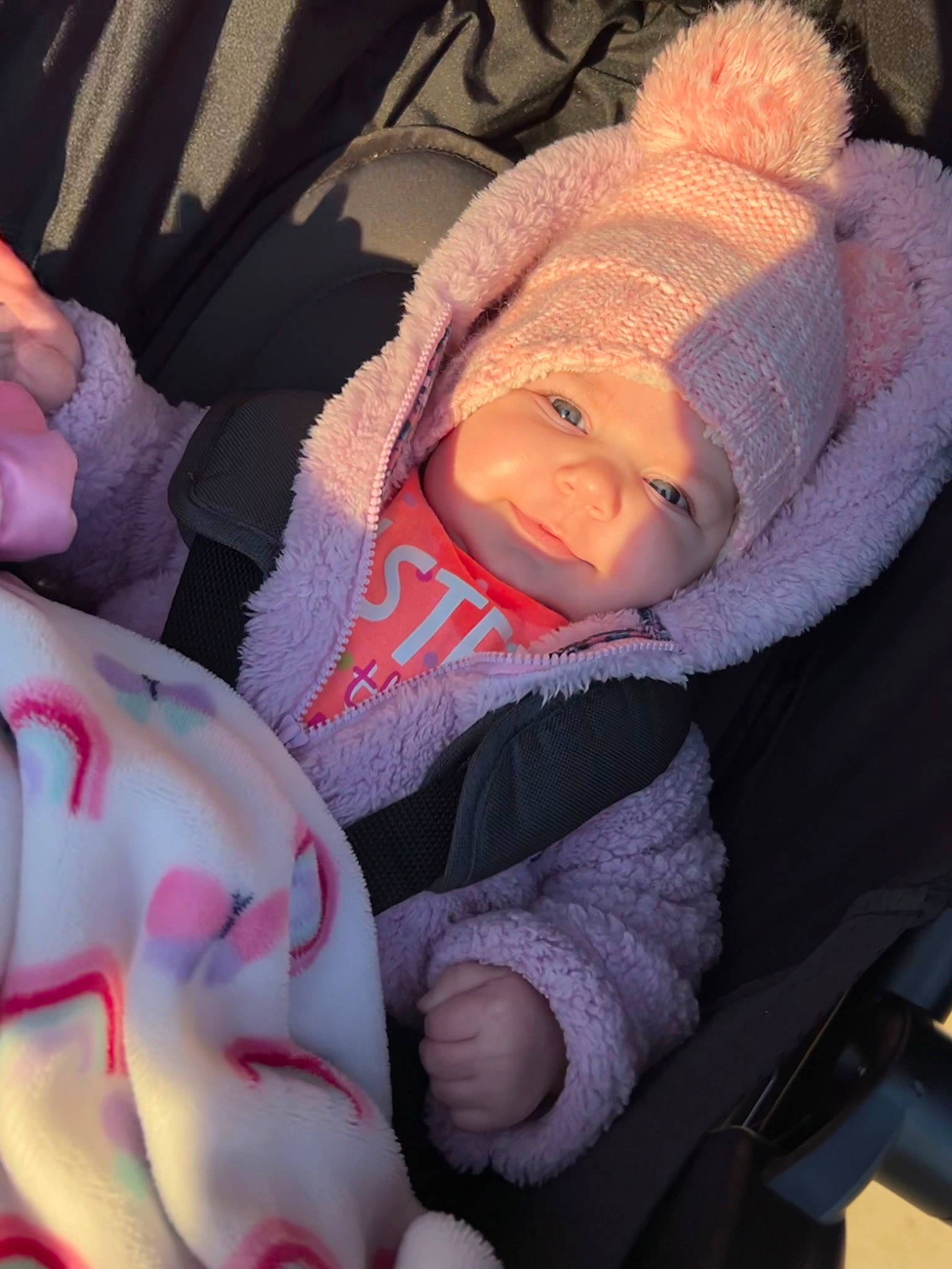 Skyla joined the competition — help win amazing prizes! baby, baby_carriage, baby_products, baby_toddler_clothing, cheek, child, chin, comfort, eye, finger, head, headwear, human_body, lip, mouth, nose, person, product, skin, textile