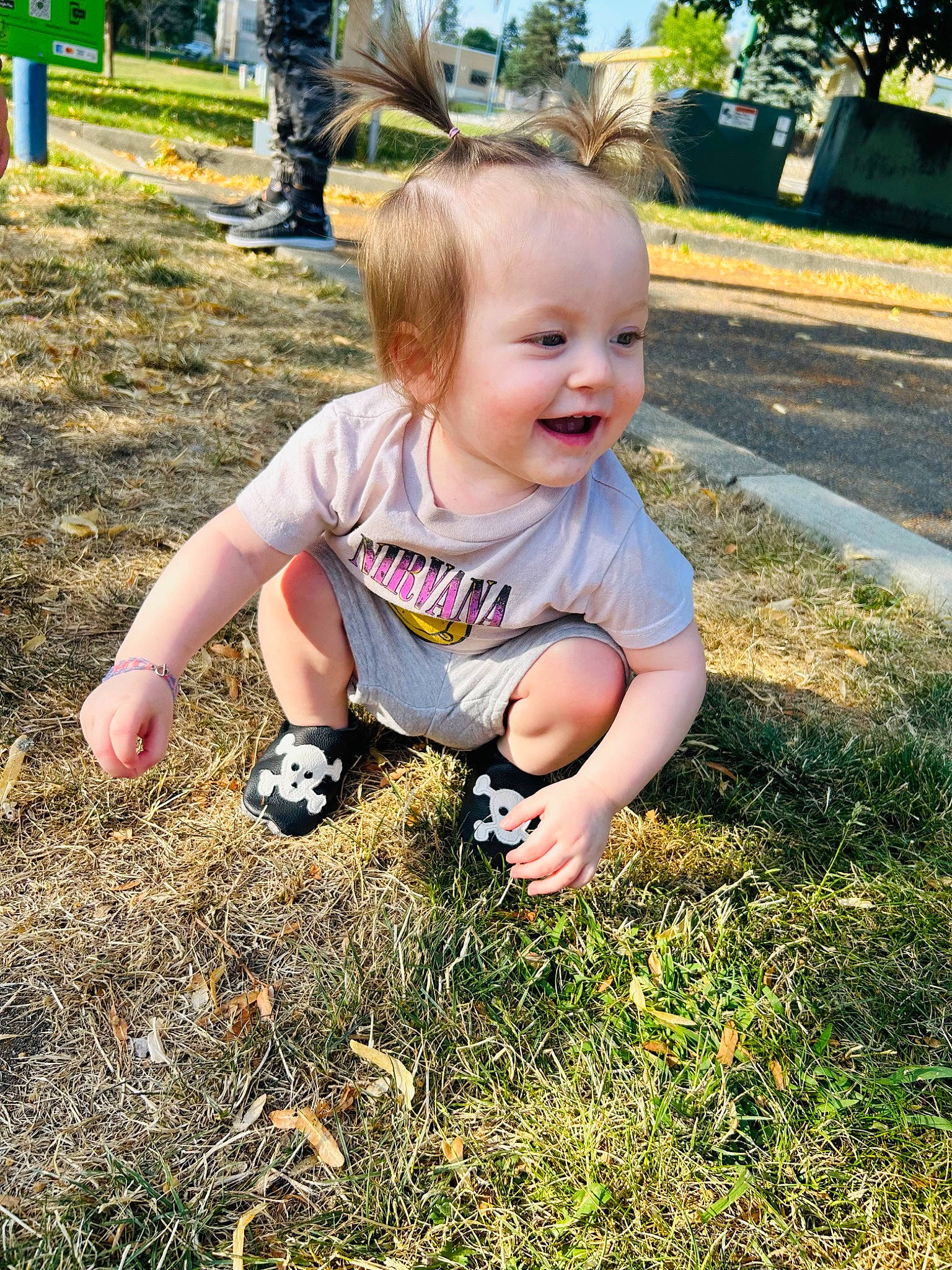 Aniah joined the competition — help win amazing prizes! baby_toddler_clothing, blond, child, facial_expression, finger, fun, grass, grass_family, happy, lawn, leg, leisure, people_in_nature, person, plant, recreation, smile, soil, thumb, toddler