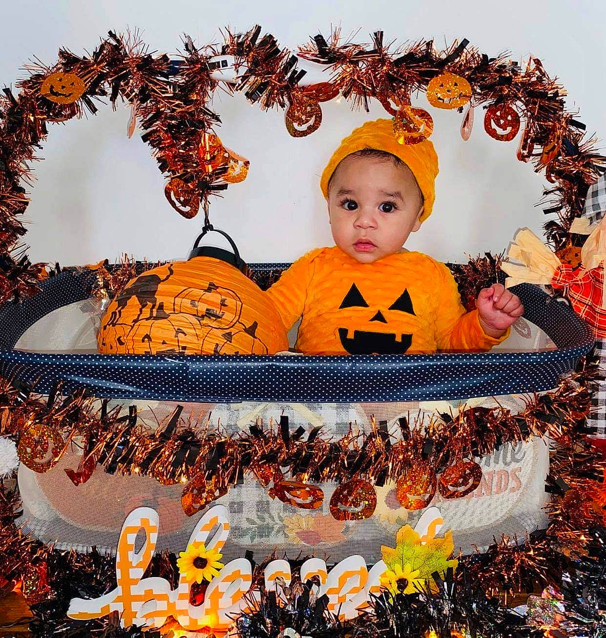 Josiah joined the competition — help win amazing prizes! autumn, baby, baby_toddler_clothing, calabaza, child, event, font, happy, headpiece, orange, people_in_nature, person, plant, pumpkin, toddler, tradition