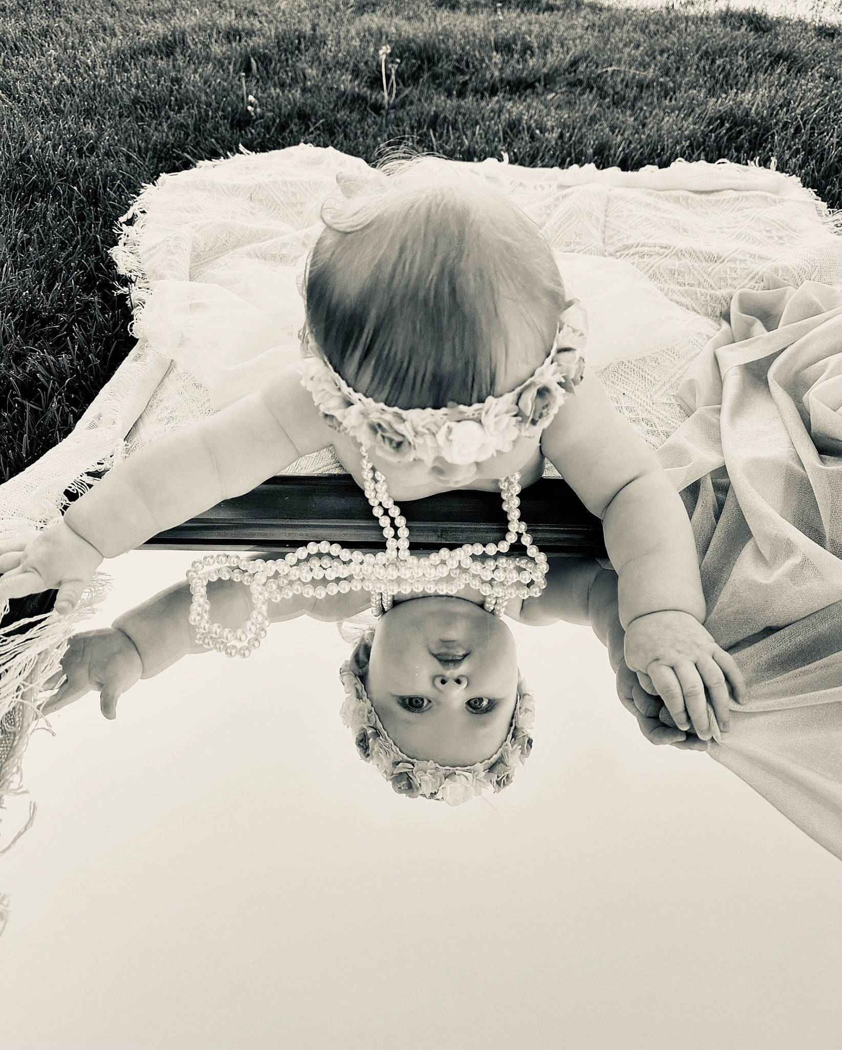 Stone is registered to the contest to win money with this photo: black_and_white, bridal_accessory, child, dress, eyelash, eyewear, fashion_accessory, flash_photography, font, grass, happy, headpiece, jewellery, monochrome, monochrome_photography, neck, pattern, person, style, sunglasses