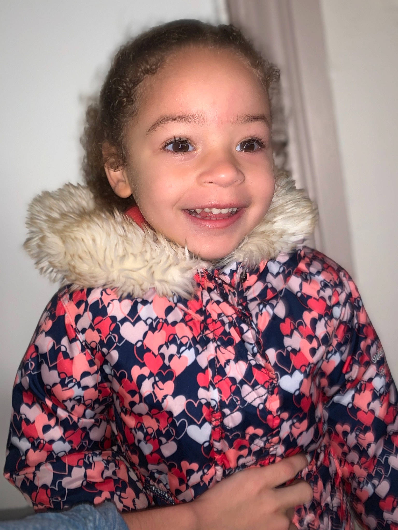 Analia joined the competition — help win amazing prizes! cheek, child, child_model, face, head, iris, joy, lip, outerwear, pattern, person, smile, toddler, wool