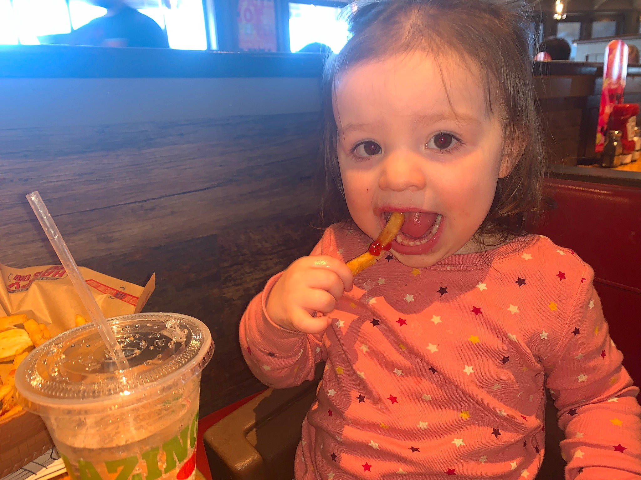 Hanna joined the competition — help win amazing prizes! baby, baby_toddler_clothing, biting, chair, child, comfort_food, cuisine, dish, drink, drinking_straw, food, food_craving, fun, ingredient, junk_food, mouth, person, snapshot, tableware, toddler