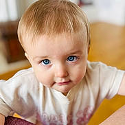Avery joined the competition — help win amazing prizes! toddler, child, blue_eyes, face, curious, indoor, white_shirt, leaning, close_up, portrait, young_child, short_hair, person, cute, expression, skin, baby, head, looking, background_blur