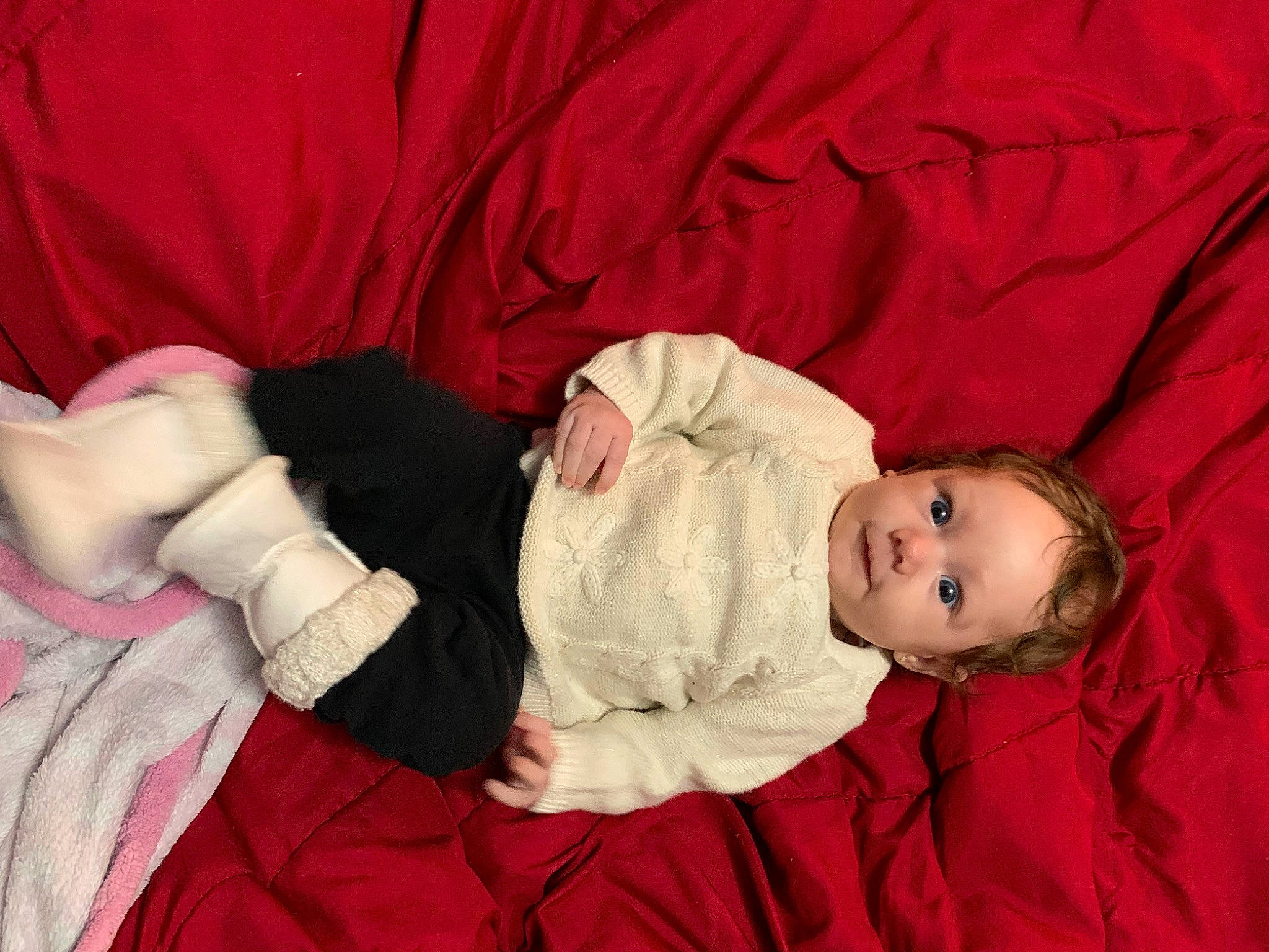 Sapphire joined the competition — help win amazing prizes! baby, baby_toddler_clothing, bedtime, carmine, cheek, child, comfort, fur, human_body, lap, leg, linens, person, pink, red, room, sitting, skin, sleeve, toddler