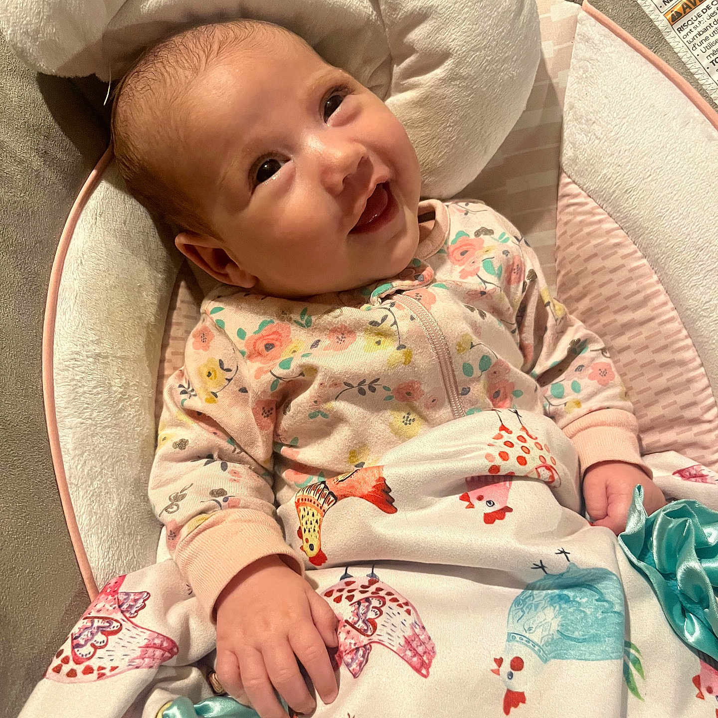 Evangline joined the competition — help win amazing prizes! baby, babylaughing, bed, blanket, clothing, crib, cushion, dress, face, furniture, happy, head, homedecor, infantbed, laughing, person, photography, portrait, quilt, smile