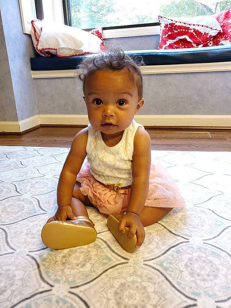 Rosealie joined the competition — help win amazing prizes! baby, baby_toddler_clothing, child, floor, flooring, foot, fun, happy, human_leg, leisure, person, play, room, sitting, smile, temple, tile, toddler, vacation, wood