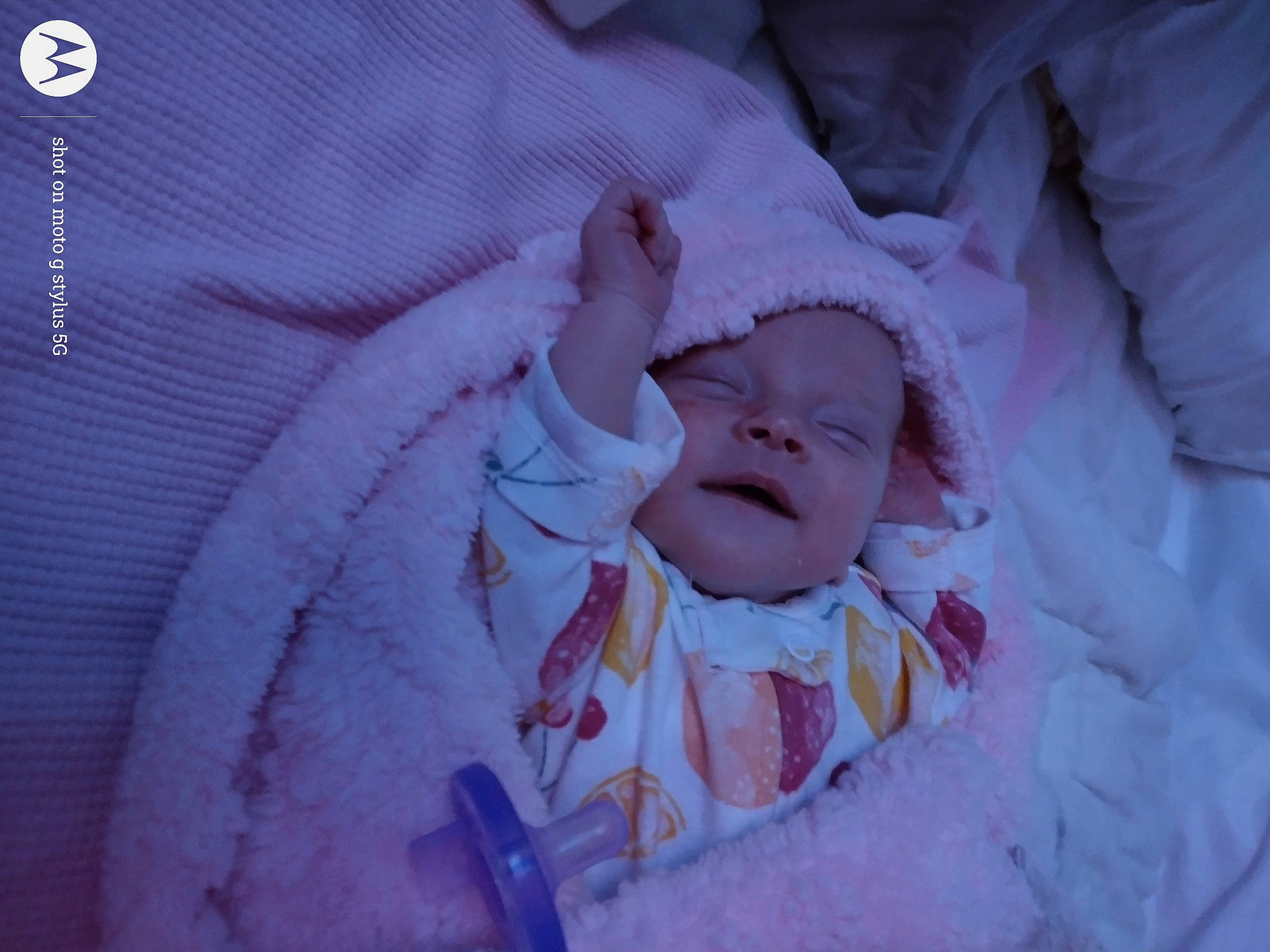 Avery joined the competition — help win amazing prizes! baby, baby_products, baby_toddler_clothing, cheek, child, comfort, electric_blue, fashion_accessory, hat, human_body, linens, pattern, peach, person, pink, purple, room, skin, textile, toddler