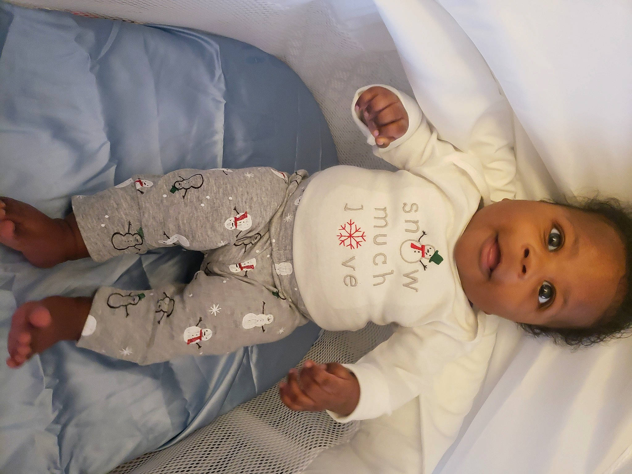 Thomas joined the competition — help win amazing prizes! baby, baby_products, baby_sleeping, baby_toddler_clothing, bed, bedding, child, comfort, elbow, gesture, human_body, joint, leg, linens, person, room, sleep, sleeve, smile, textile