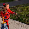 autumn, bag, boots, child, costume, curly_hair, cute, face_paint, girl, grass, halloween, holiday, ladybug, outdoor, portrait, pumpkin, red_clothing, sidewalk, sunlight, trick_or_treat