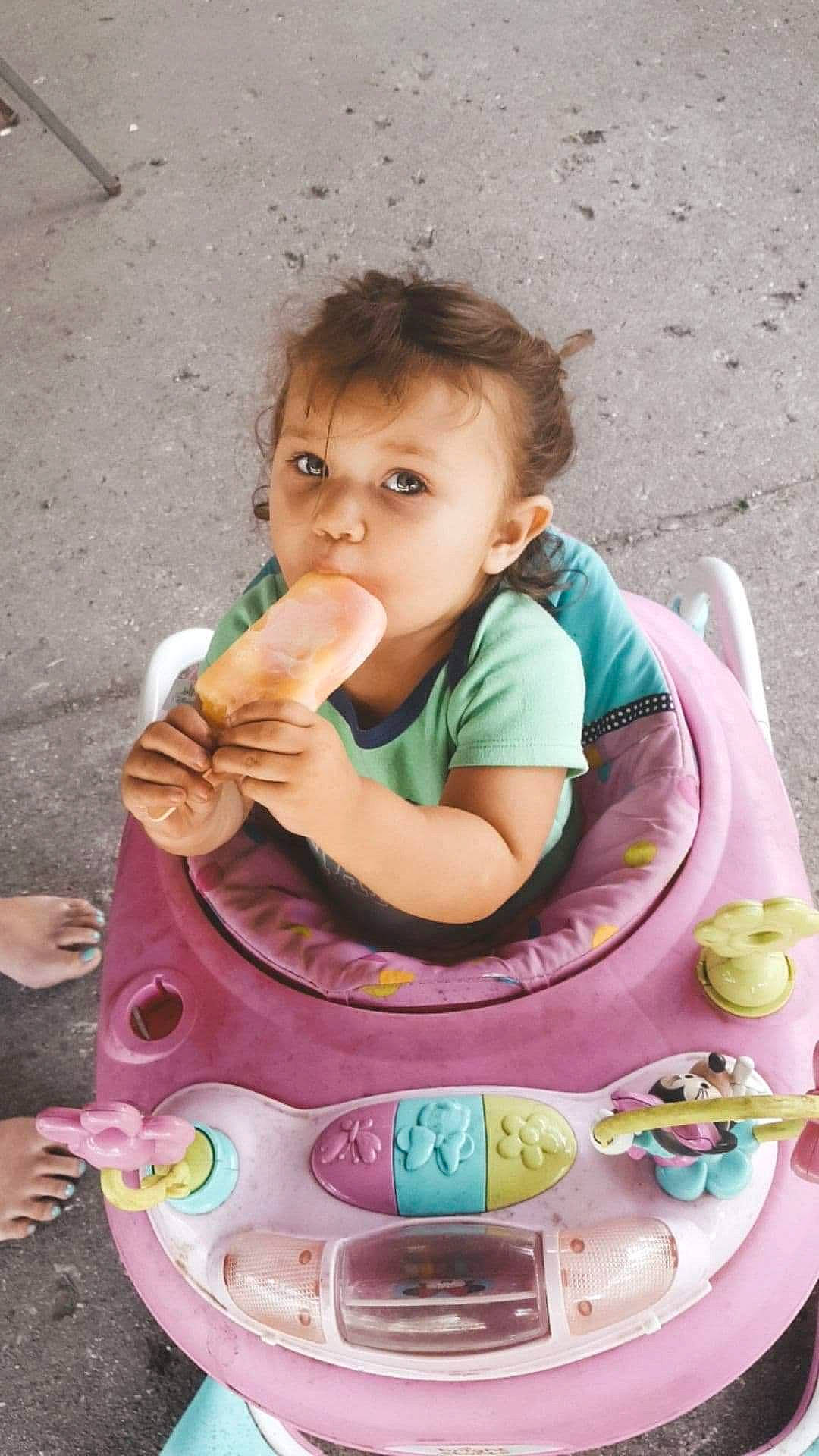 Izabel joined the competition — help win amazing prizes! baby, child, eating, food, person, play, tableware, toddler