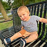 David joined the competition — help win amazing prizes! child, toddler, boy, portrait, smiling, outdoor, park, bench, seated, blond_hair, blue_eyes, gray_shirt, orange_shorts, sneakers, playful, happy, nature, trees, daylight, photography