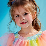 Alexandria joined the competition — help win amazing prizes! child, girl, portrait, smile, happy, face, hair, pigtails, blue_background, pastel_colors, dress, ruffles, cute, childhood, fashion, innocence, young, pretty, studio, colorful