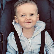 Ilyandro participe au concours pour gagner de l'argent avec cette photo : toddler, child, face, smile, hoodie, car_seat, straps, beads, name_tag, person, baby, clothing, cute, happy, young_child, seatbelt, portrait, indoor, hand, light