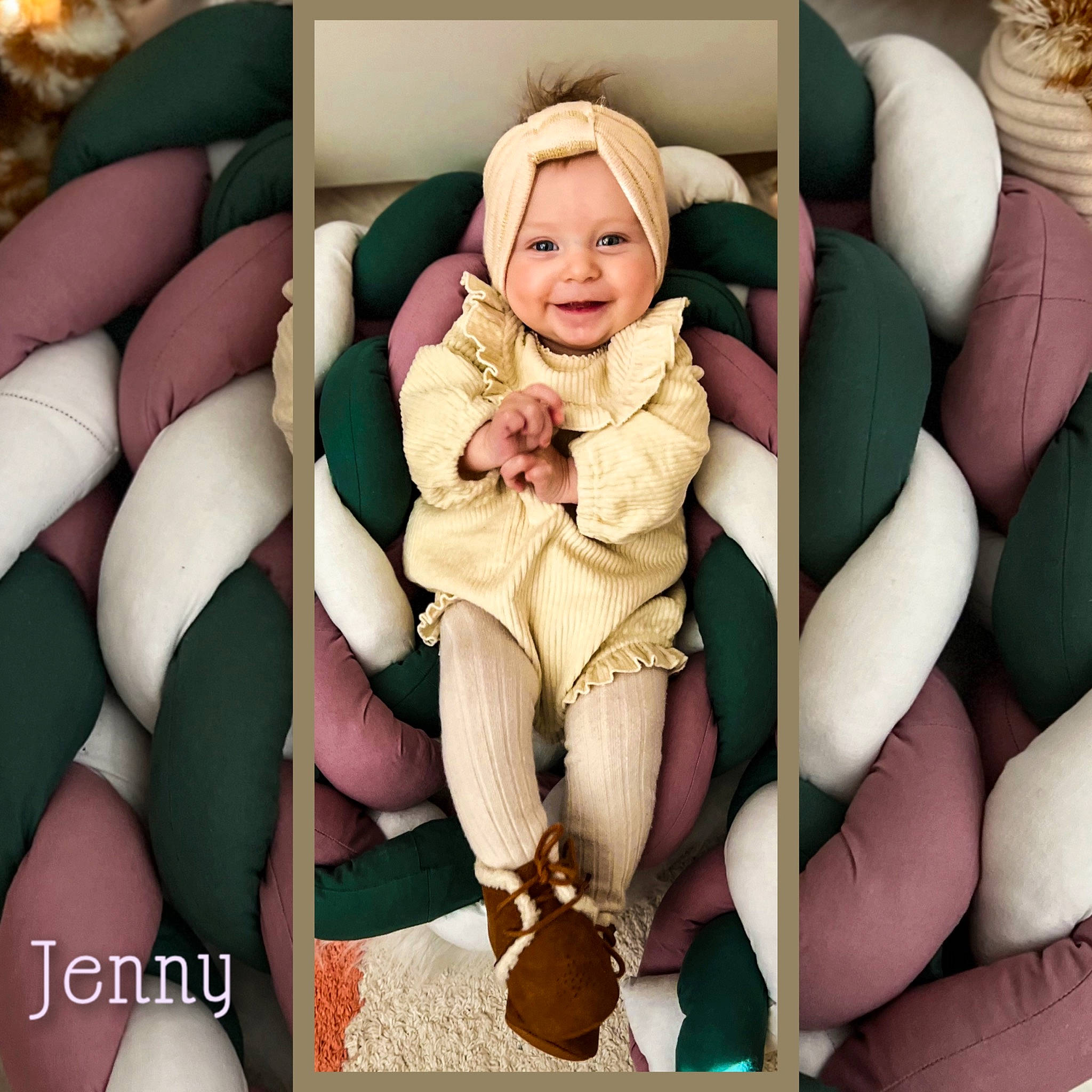Jenny a rejoint le concours — aidez-le/la à gagner de superbes lots ! baby, baby_products, baby_sleeping, car_seat, child, comfort, fun, gesture, happy, headwear, human_leg, joy, knee, linens, person, room, sitting, smile, textile, thigh