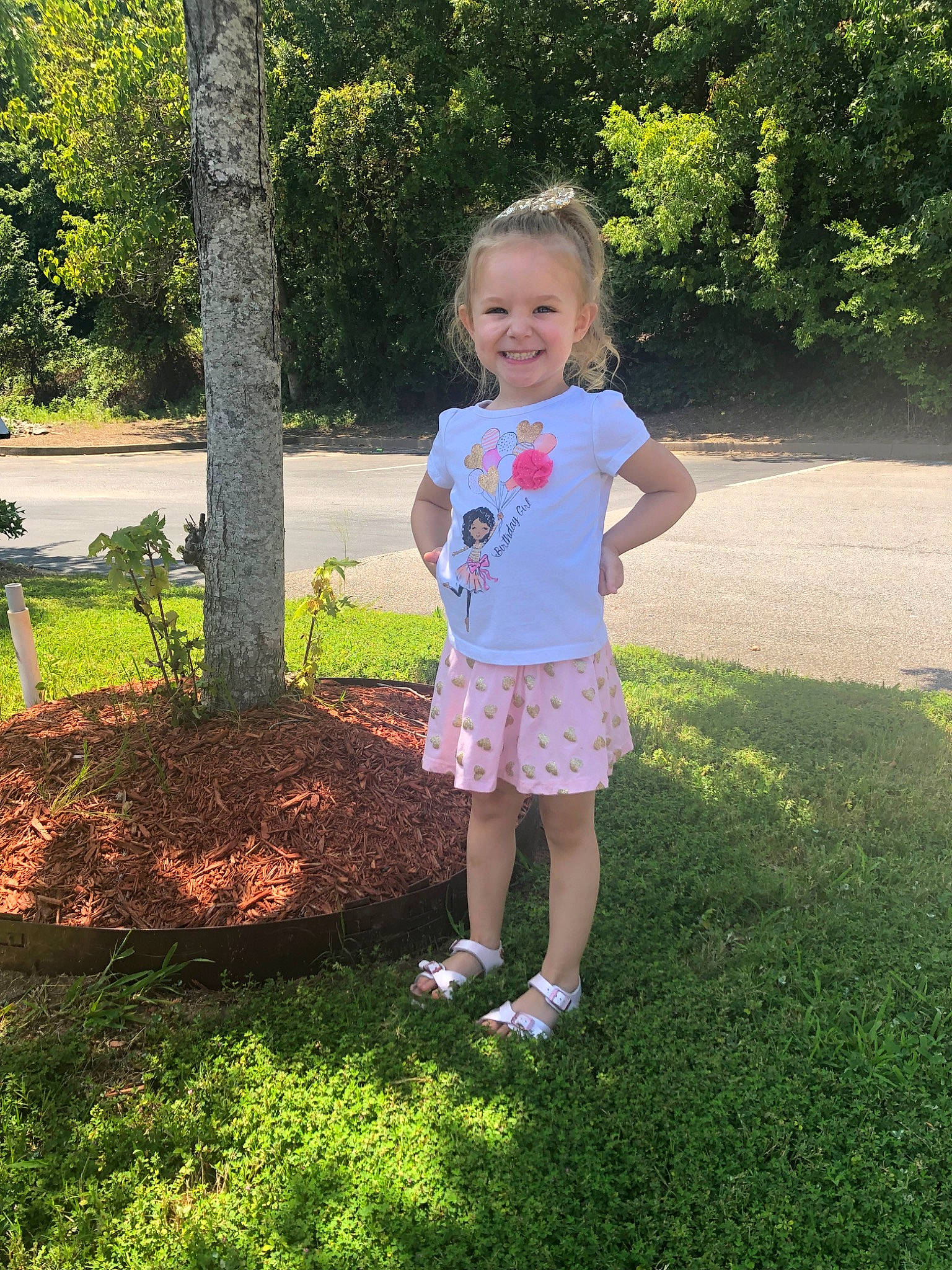Harlowe joined the competition — help win amazing prizes! child, dress, fun, garden, grass, joy, lawn, leaf, park, person, plant, play, recreation, spring, summer, t_shirt, toddler, tree, vacation, walking