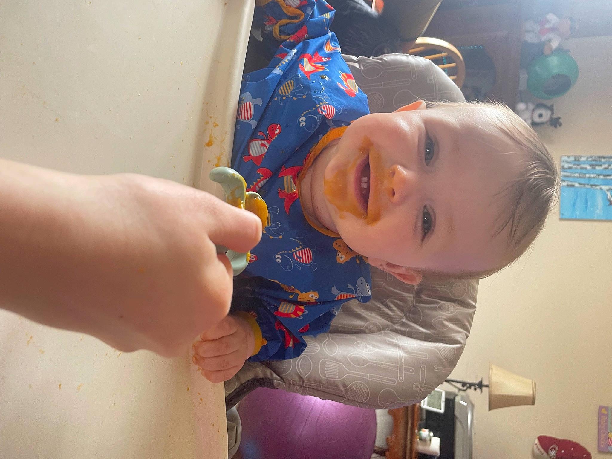Levi joined the competition — help win amazing prizes! baby, baby_products, baby_toddler_clothing, cheek, child, elbow, electric_blue, finger, fun, gesture, happy, joy, pattern, person, play, room, skin, sleeve, smile, standing