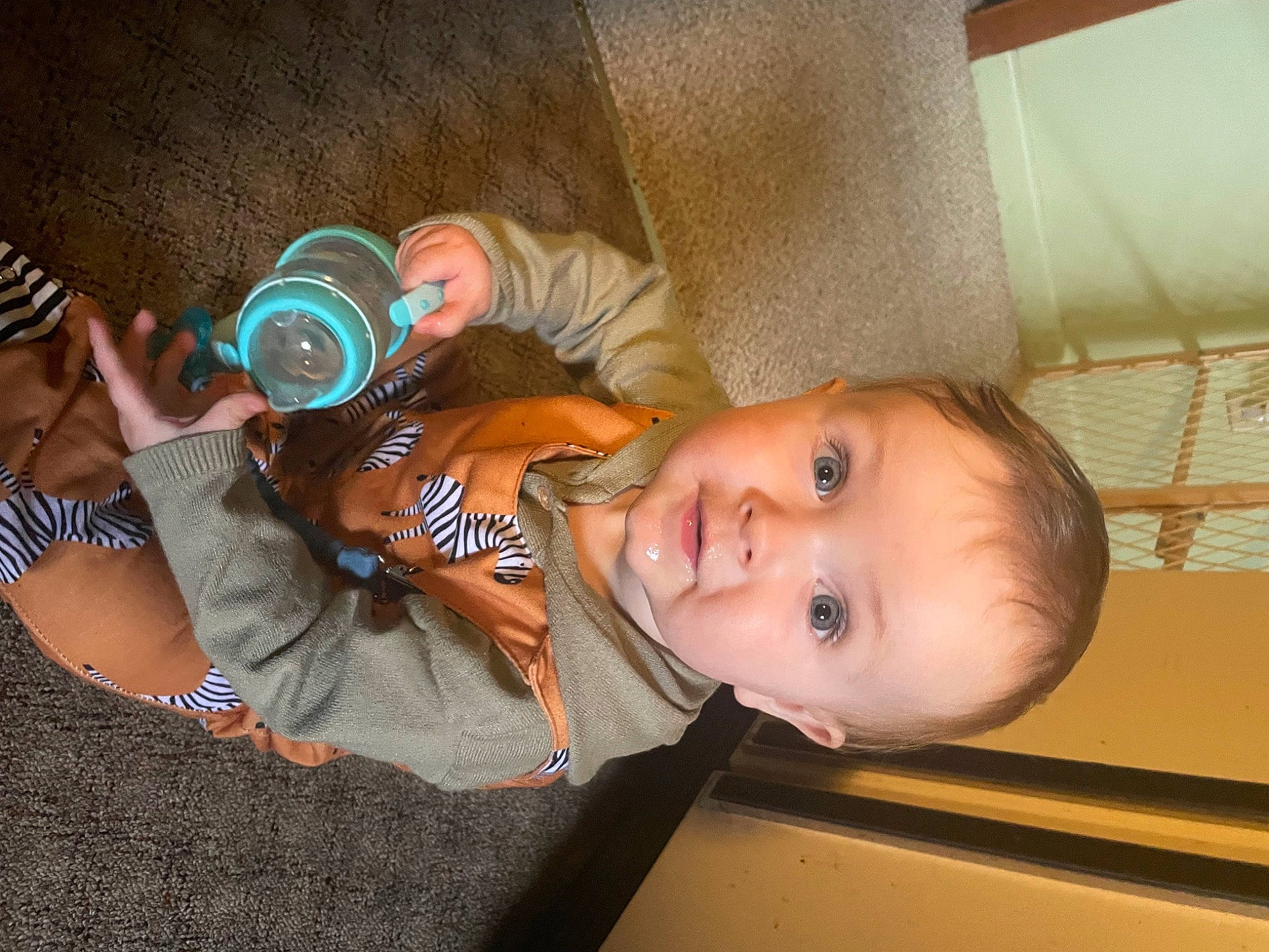 Levi is registered to the contest to win money with this photo: baby, baby_products, baby_toddler_clothing, cheek, child, comfort, finger, fun, hand, hat, iris, mouth, nail, person, room, skin, smile, thumb, toddler, wood