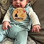Luca is registered to the contest to win money with this photo: baby, infant, smiling, blue_clothing, couch, cushion, wooden_sign, winnie_the_pooh, balloon, milestone, four_months, happy, portrait, indoors, blanket, hand, face, person, sitting, cute